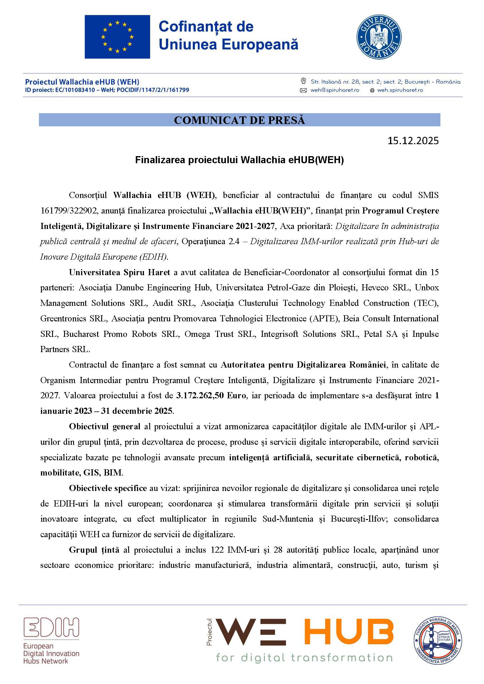Comunicat WEH Finalizare proiect dec 2025 Page 1